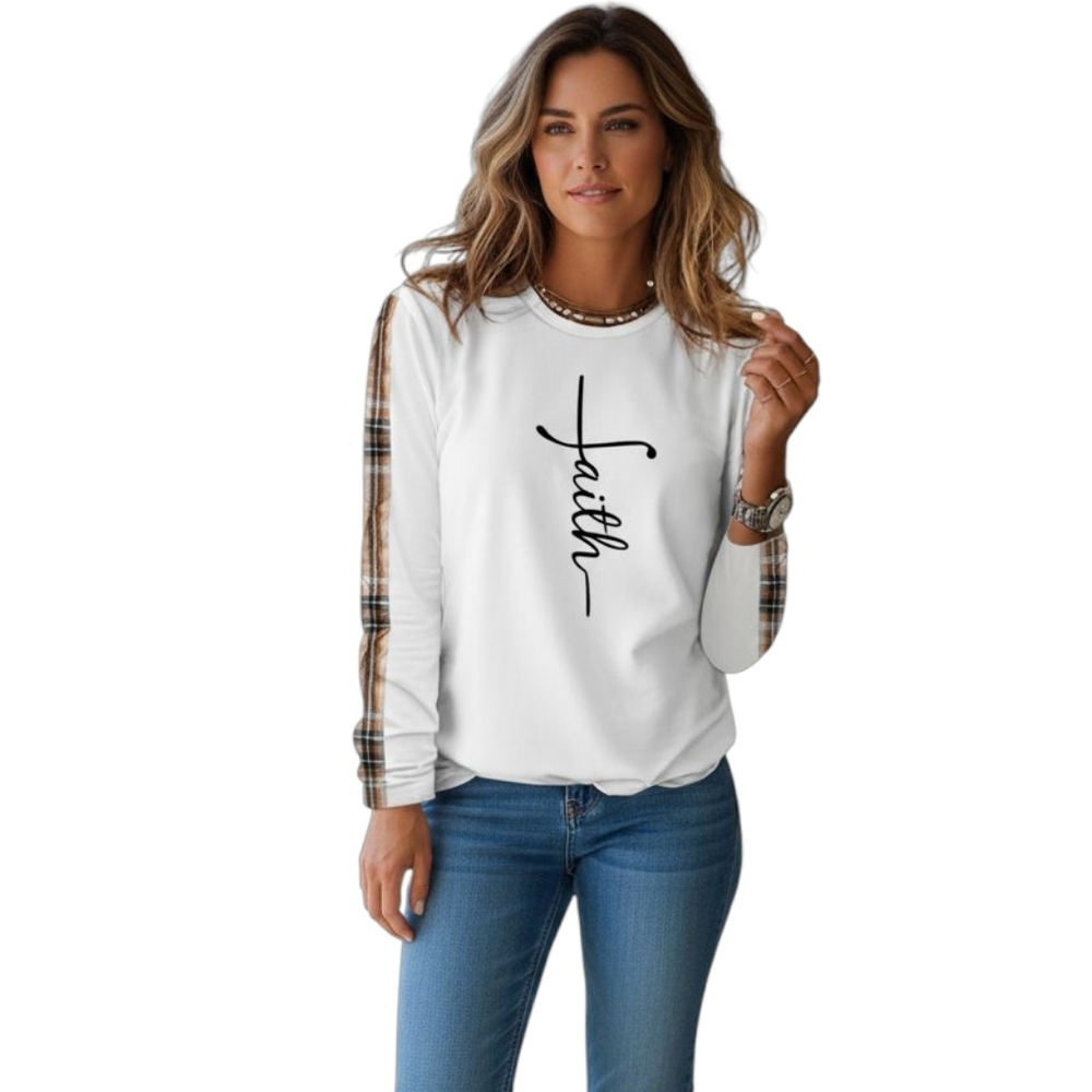 2FOR$30 - NWT Faith Long Sleeve Scoop Neck Top in White/Plaid, XXL/14